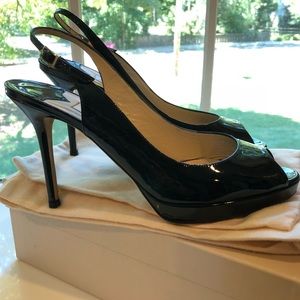JIMMY CHOO black patent leather sling-back heels